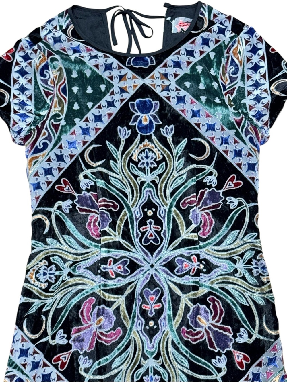 Free People Sz S Dress Iris Velvet Black Multicolour Midi Boho Festival Party - Picture 6 of 12